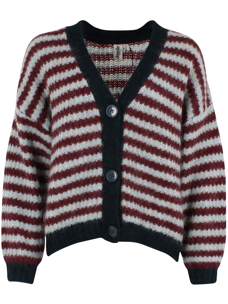 Danefamily Mohair Cardigan Dk Merlot/Lt Blue Grey