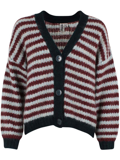 Danefamily Alpaca Cardigan Dk Merlot/Lt Blue Grey 