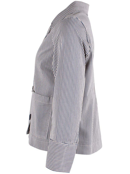 Fin canvasblazer med navyblå og hvide striber til kvinder