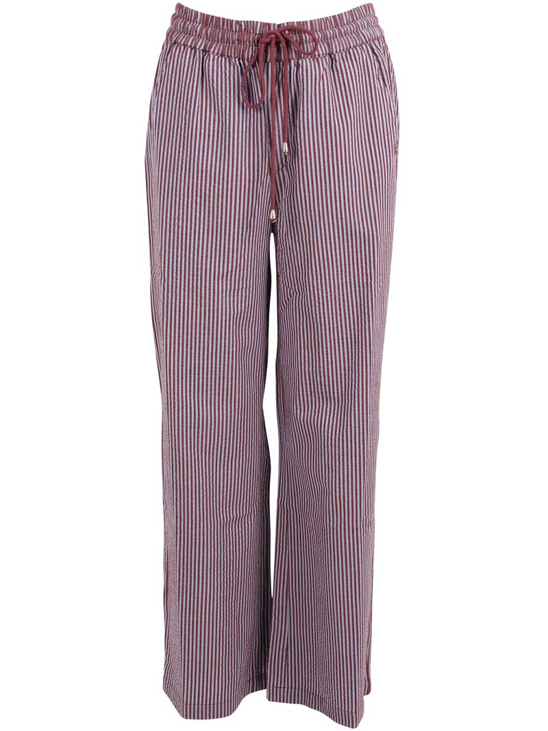 Lækre bæk og bølge bukser med elastik i taljen og lyseblå og rødbrune striber til kvinder