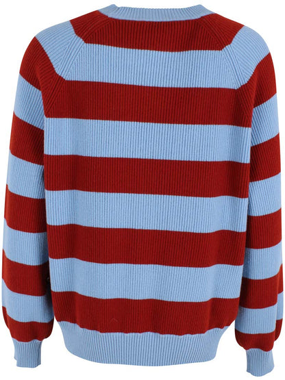 Danerelation Chunky Wool Sweater Dk Brick/Lt Blue Grey