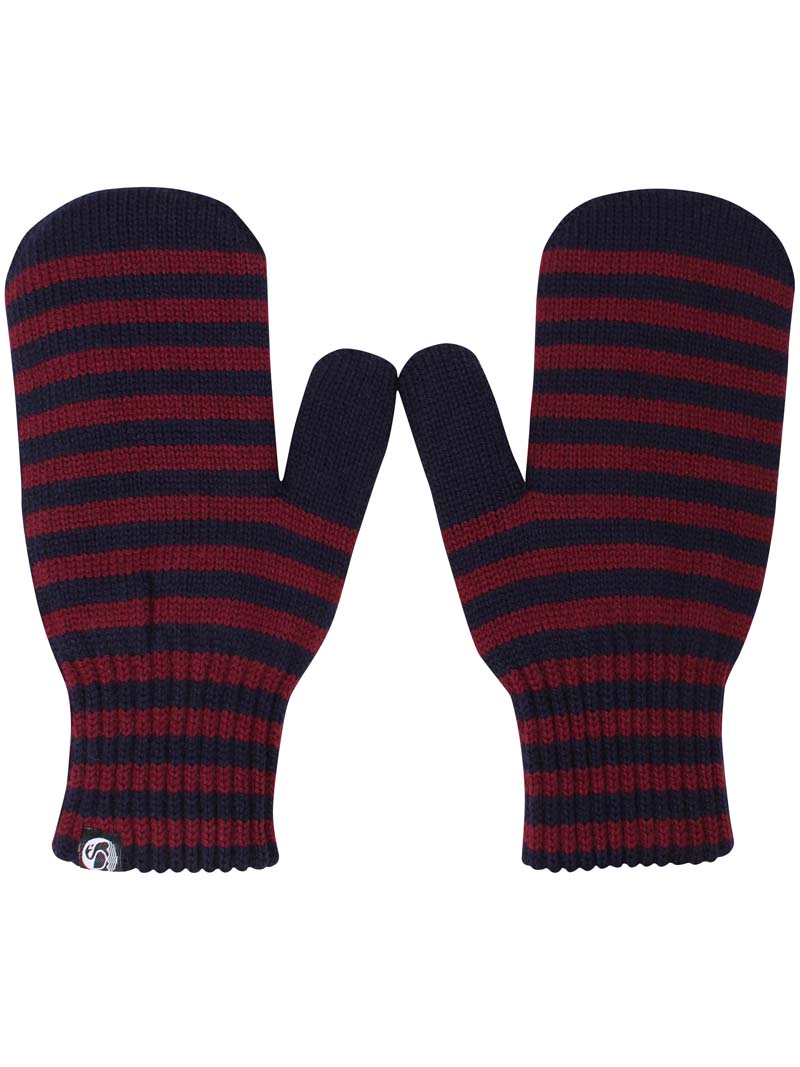 Danefæ uld luffer med striber i merlot og navy