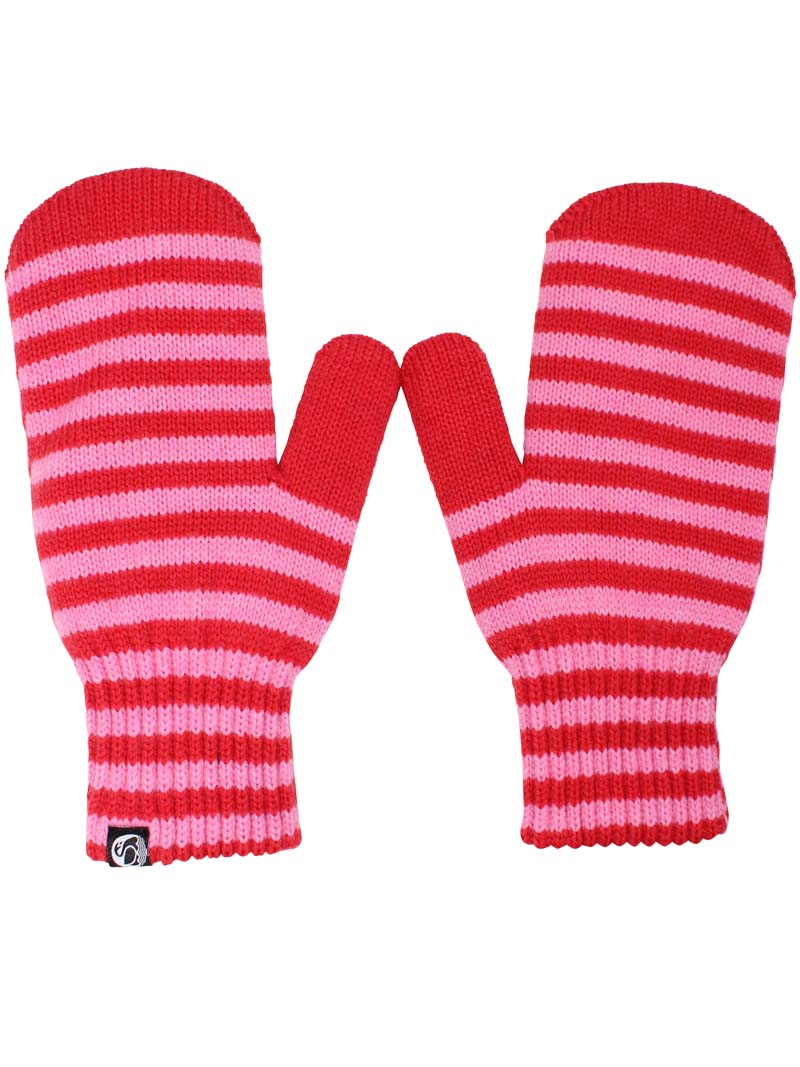 Danefæ uld luffer med striber i rød og pink