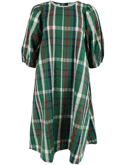 Daniris Seersucker Dress Dk Pine CHECK