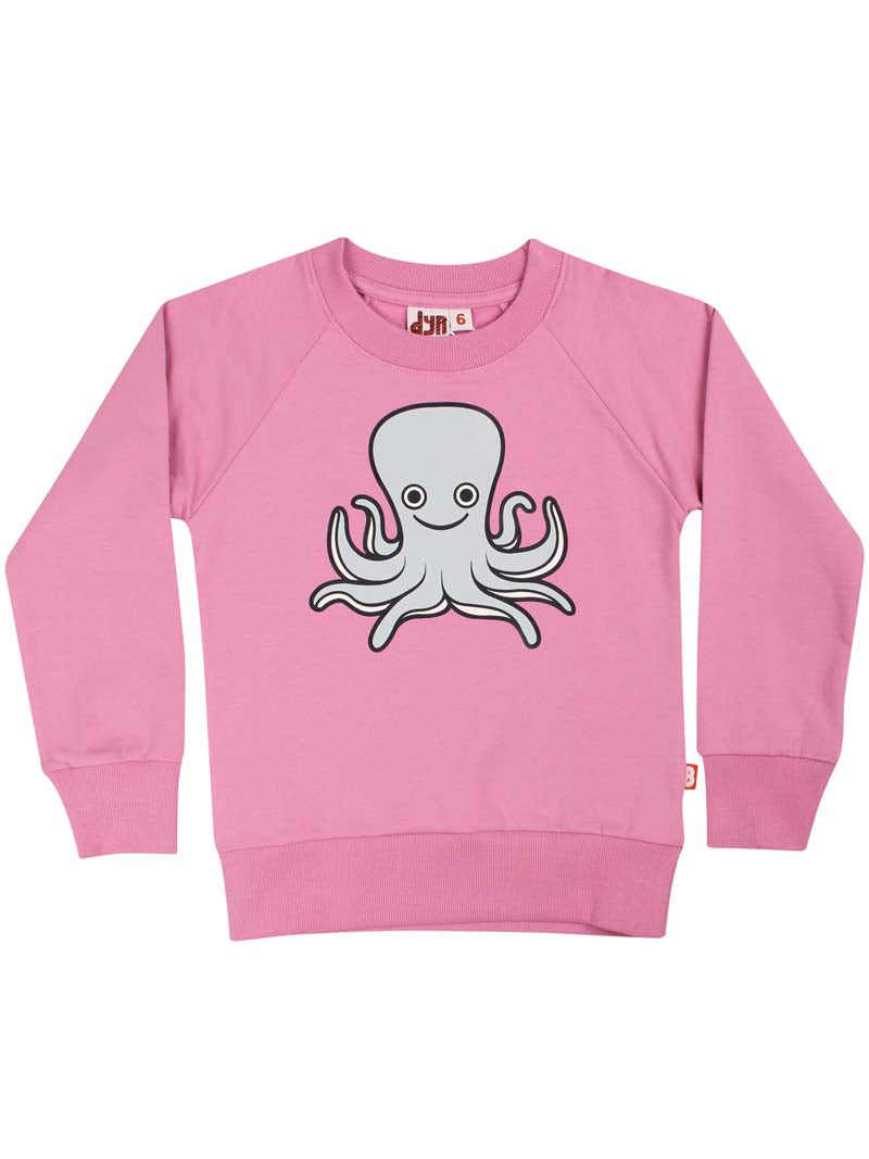 Skøn lyserød sweatshirt til børn med print af blæksprutte