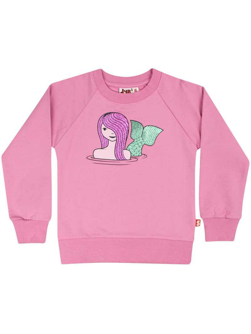 Skøn lyserød sweatshirt til børn med print af havfrue