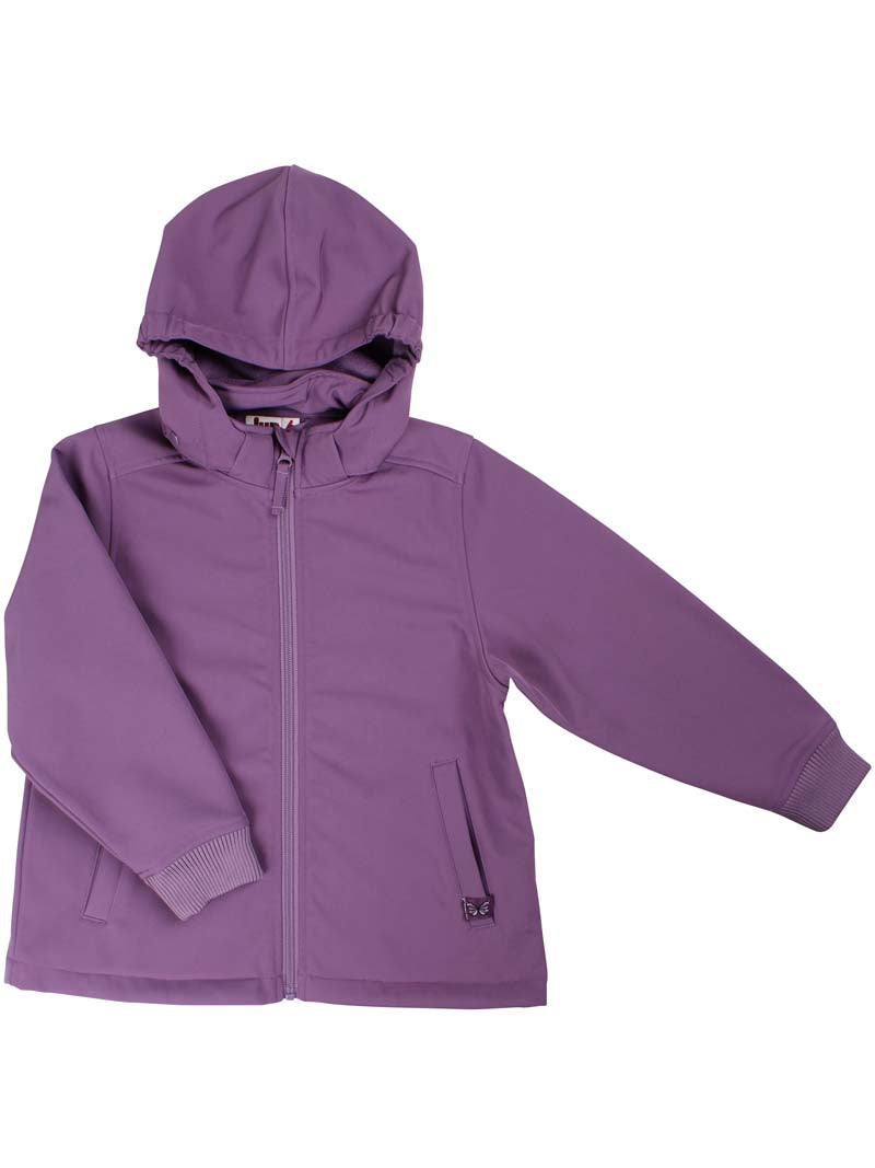 Sød softshell jakke til børn med print på ryggen af en fin sommerfugl
