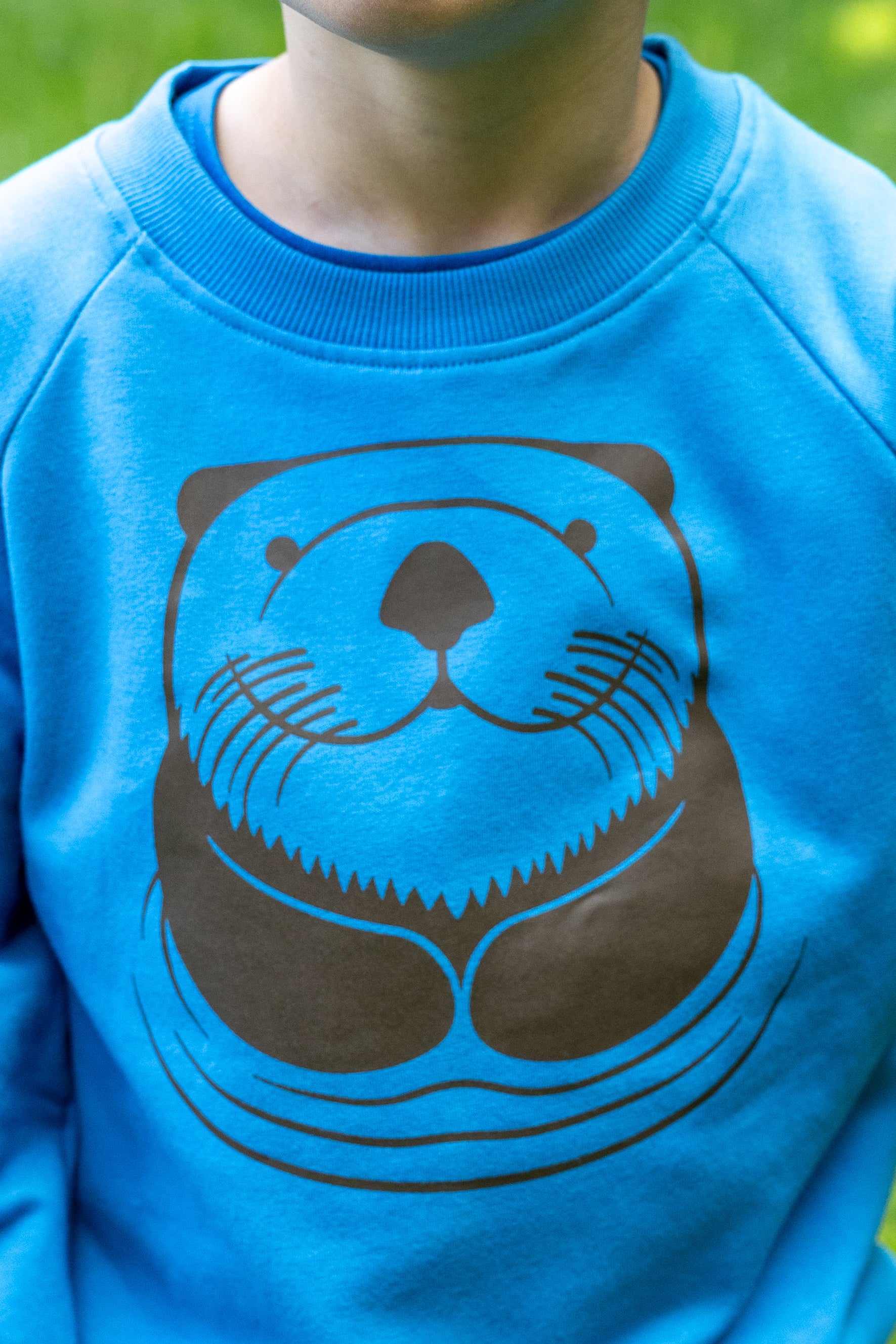 Skøn blå sweatshirt til børn med print af havodder