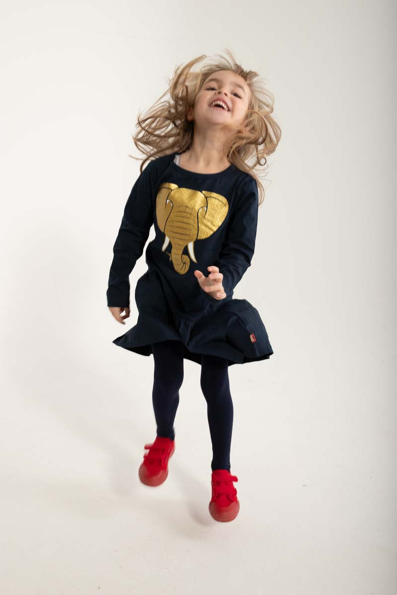 Dyrzanzi Dress LS Dk Navy ELEFANT GOLD GLITTER