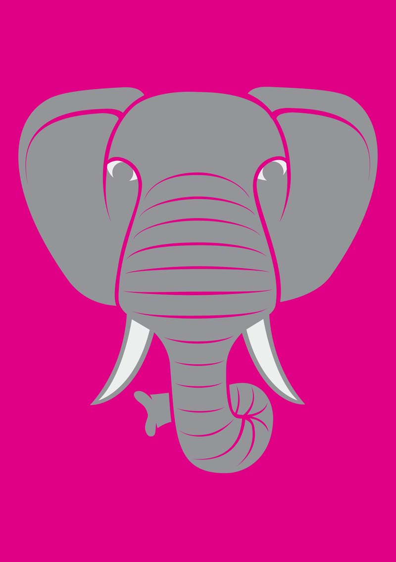 Sødt pink postkort med motiv af elefant