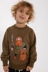 Sød olivengrøn sweatshirt til børn med print af viking og hund