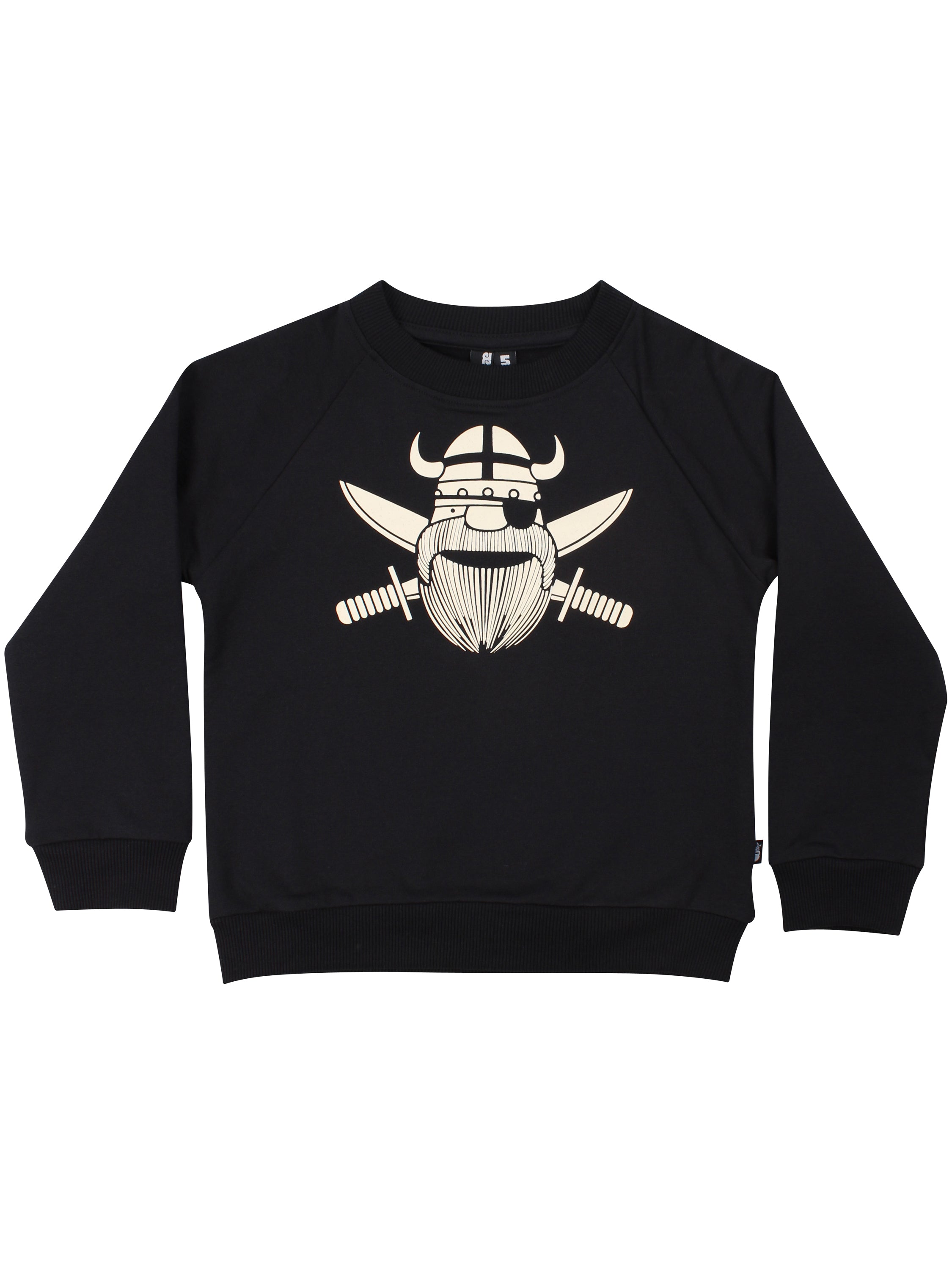 Sød sort sweatshirt til børn med print af piratviking