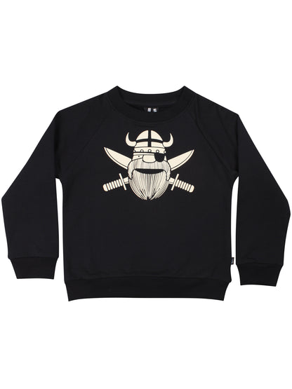 Sød sort sweatshirt til børn med print af piratviking