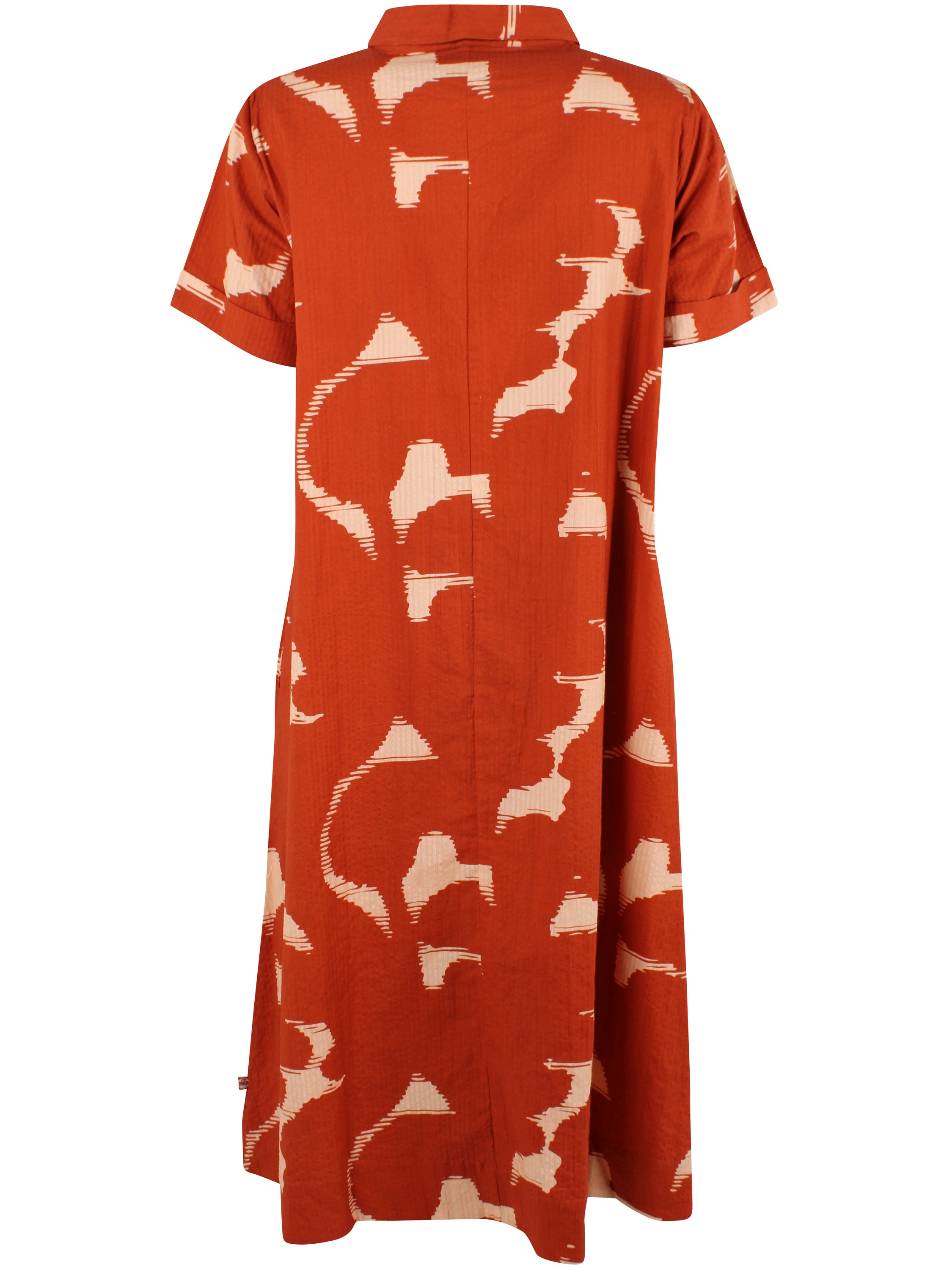 Fin bæk og bølge skjortekjole i orangebrunt og sandfarvet mønster til kvinder