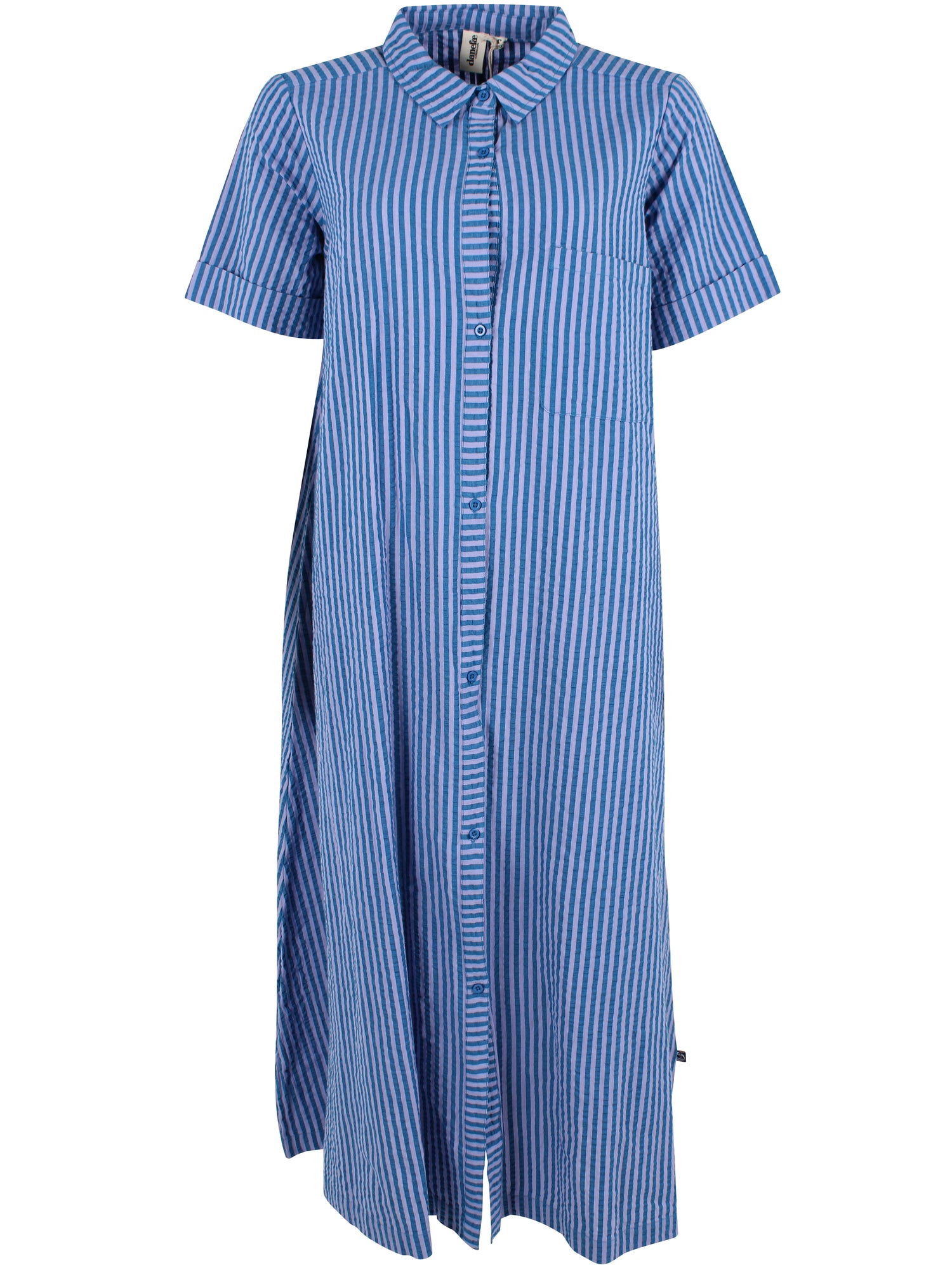 Skøn bæk og bølge skjortekjole med blå og lilla striber til kvinder