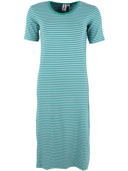 Fin kjole i bomuld og viskose med striber i blålige nuancer til kvinder