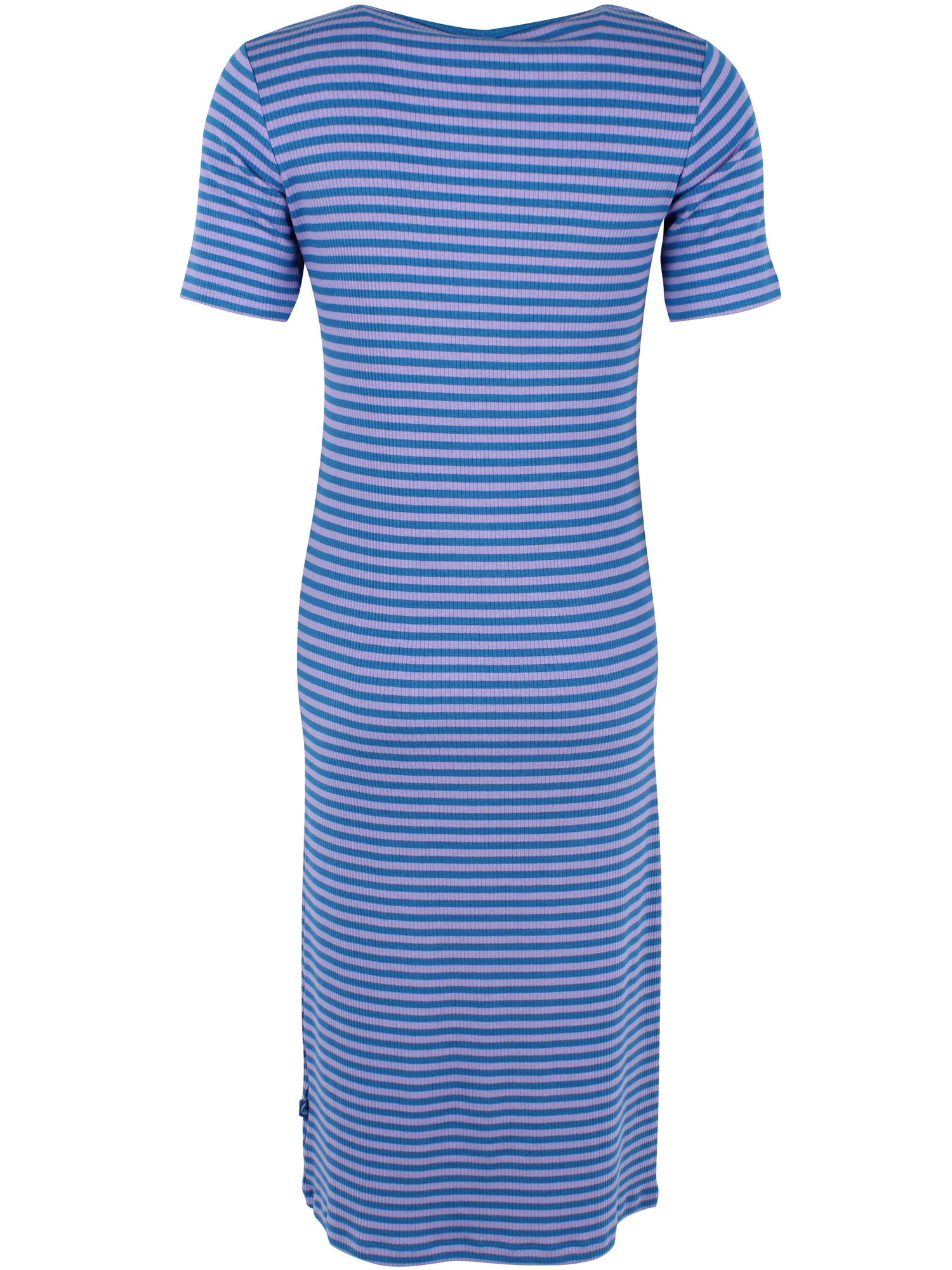 Fin kjole i bomuld og viskose med striber i varm blå og lyslilla til kvinder