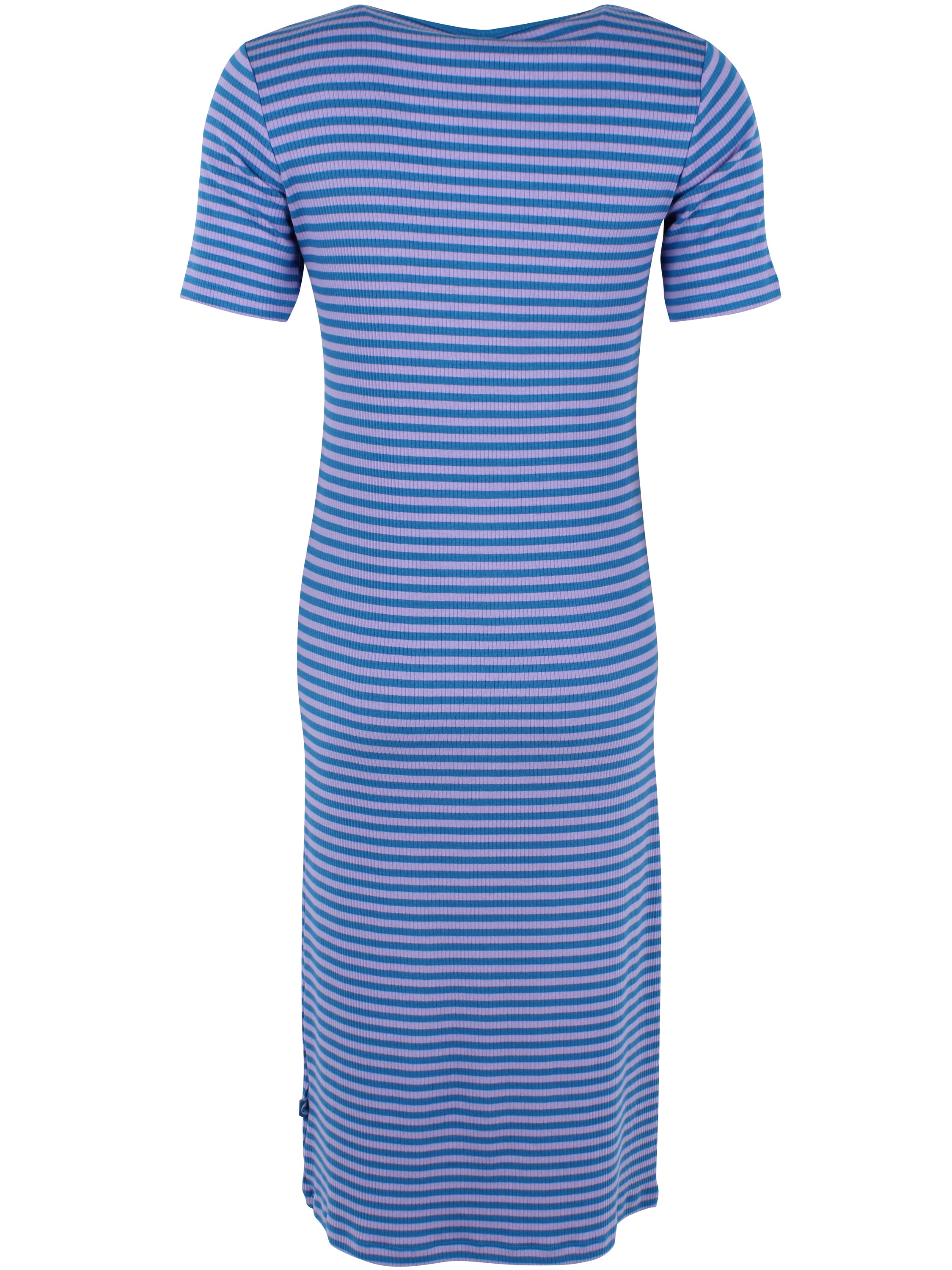 Fin kjole i bomuld og viskose med striber i varm blå og lyslilla til kvinder