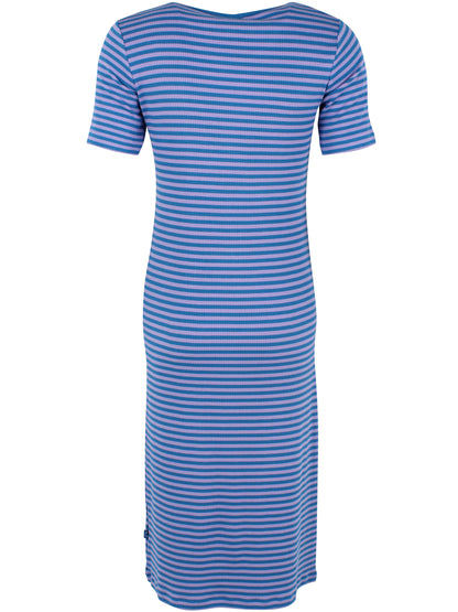 Fin kjole i bomuld og viskose med striber i varm blå og lyslilla til kvinder