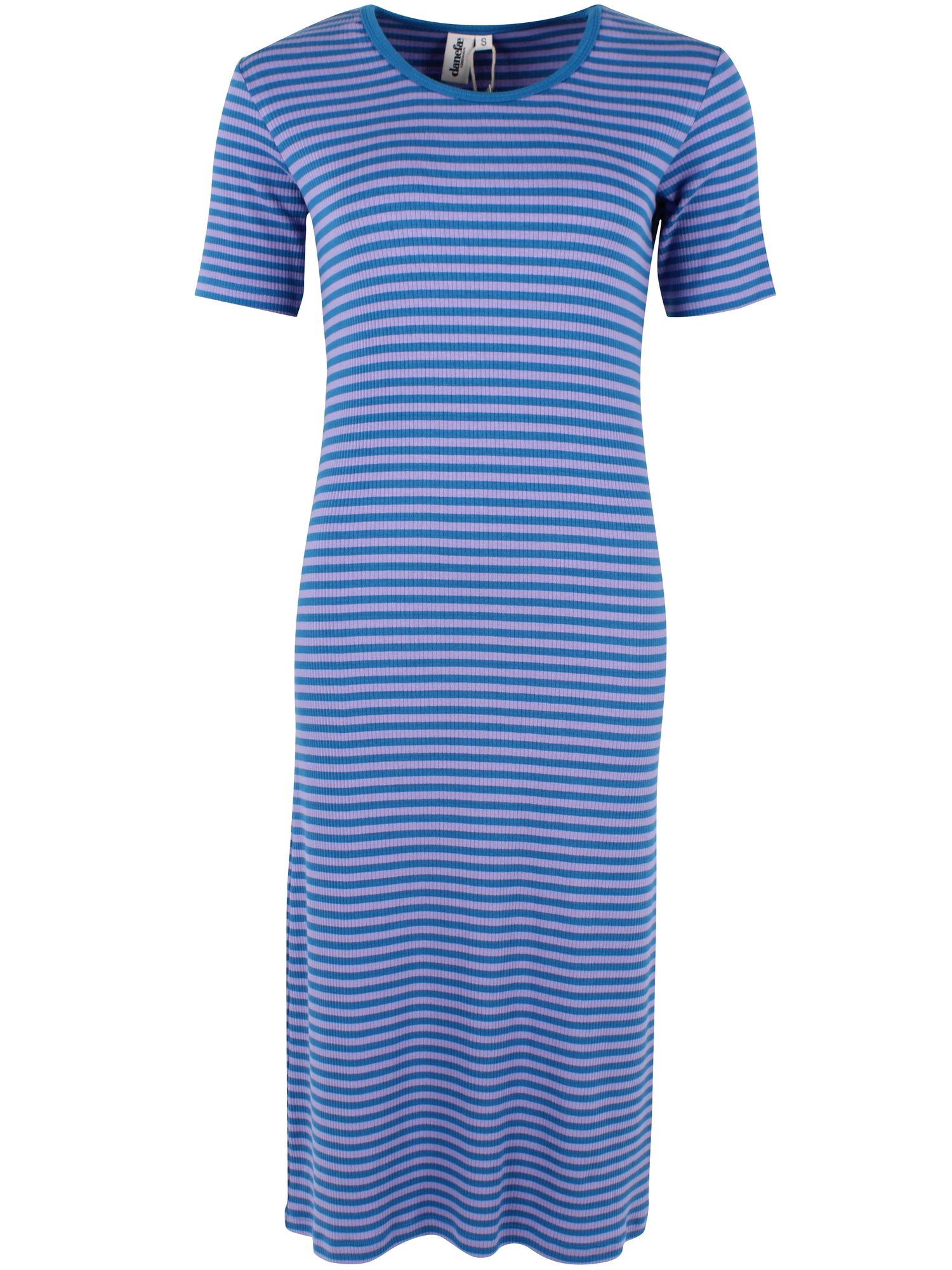 Fin kjole i bomuld og viskose med striber i varm blå og lyslilla til kvinder
