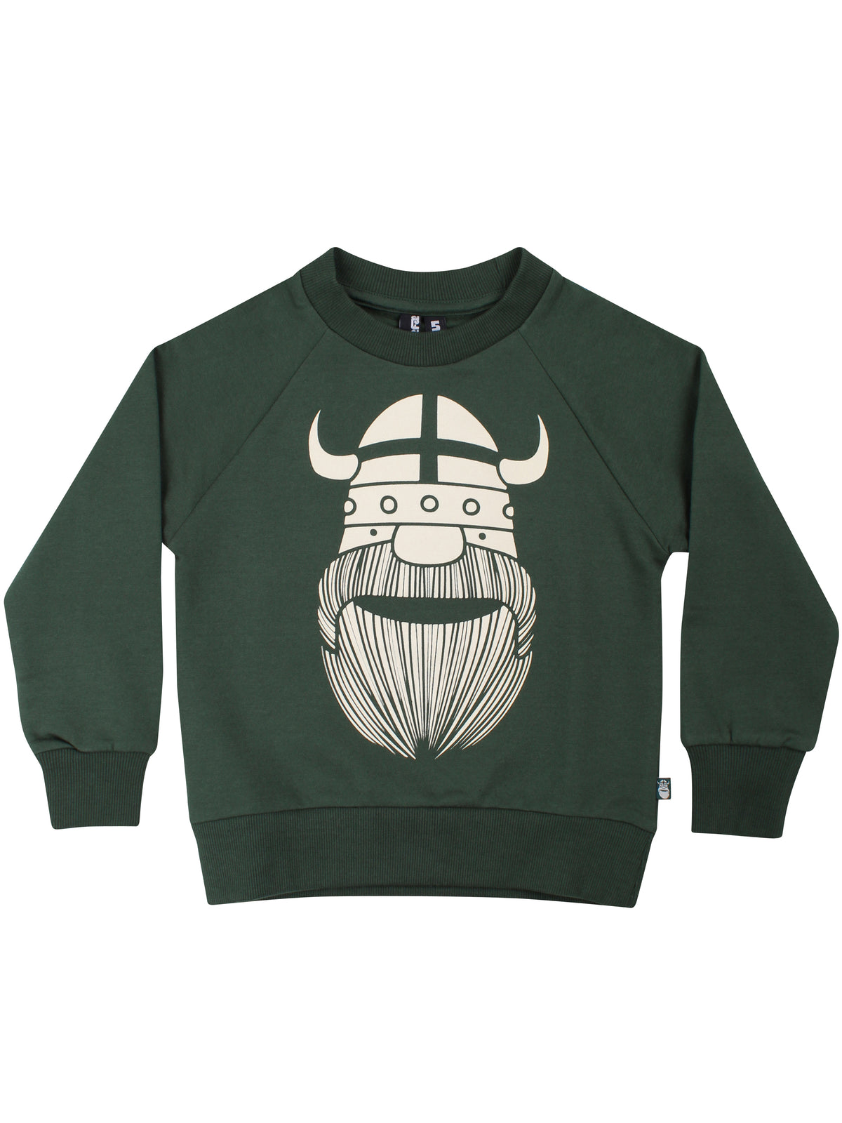 Sød mørkegrøn sweatshirt til børn med print af viking