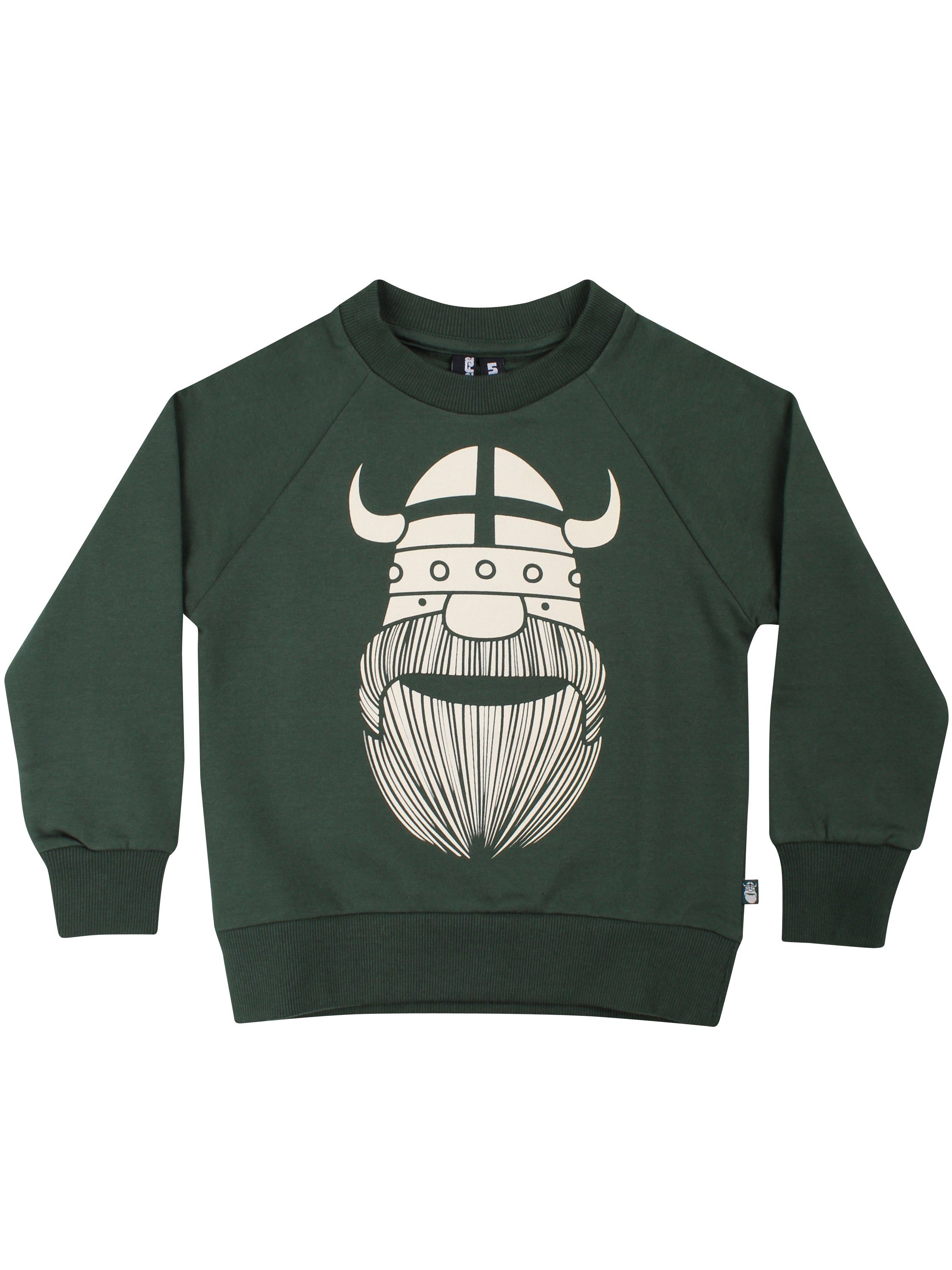 Sød mørkegrøn sweatshirt til børn med print af viking