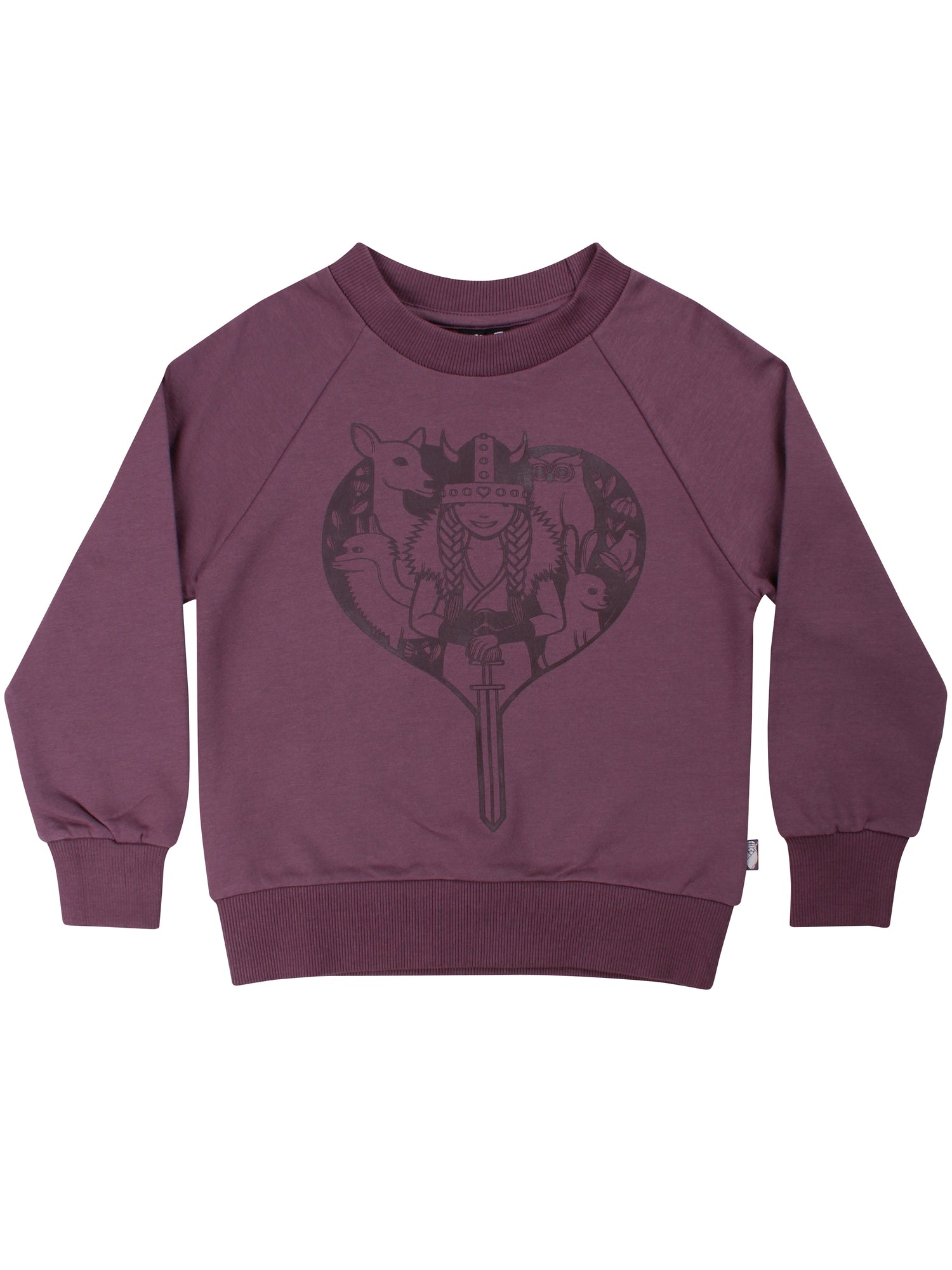 Sød grålilla sweatshirt til børn med print af vikingen Freja
