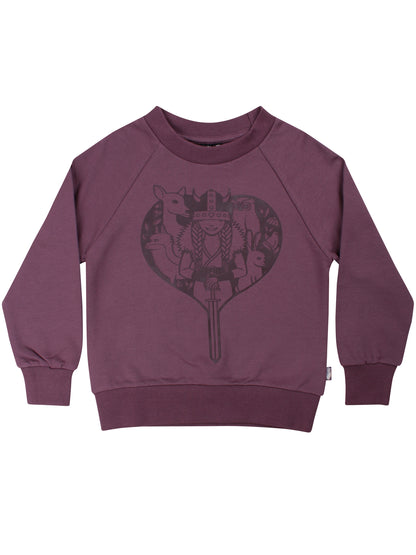 Sød grålilla sweatshirt til børn med print af vikingen Freja