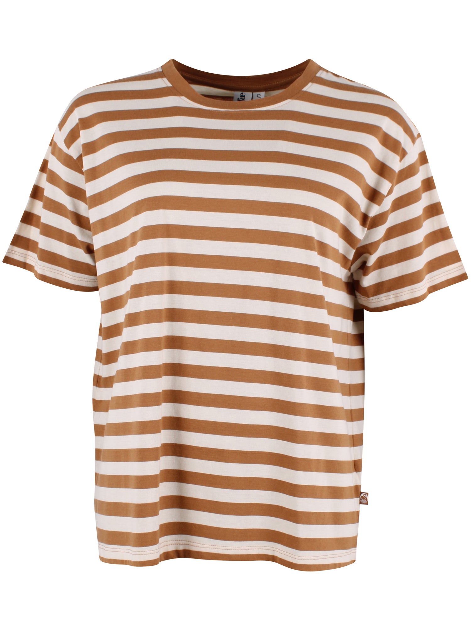 Fin boxy t-shirt med rund hals og striber i beige og mokka til kvinder