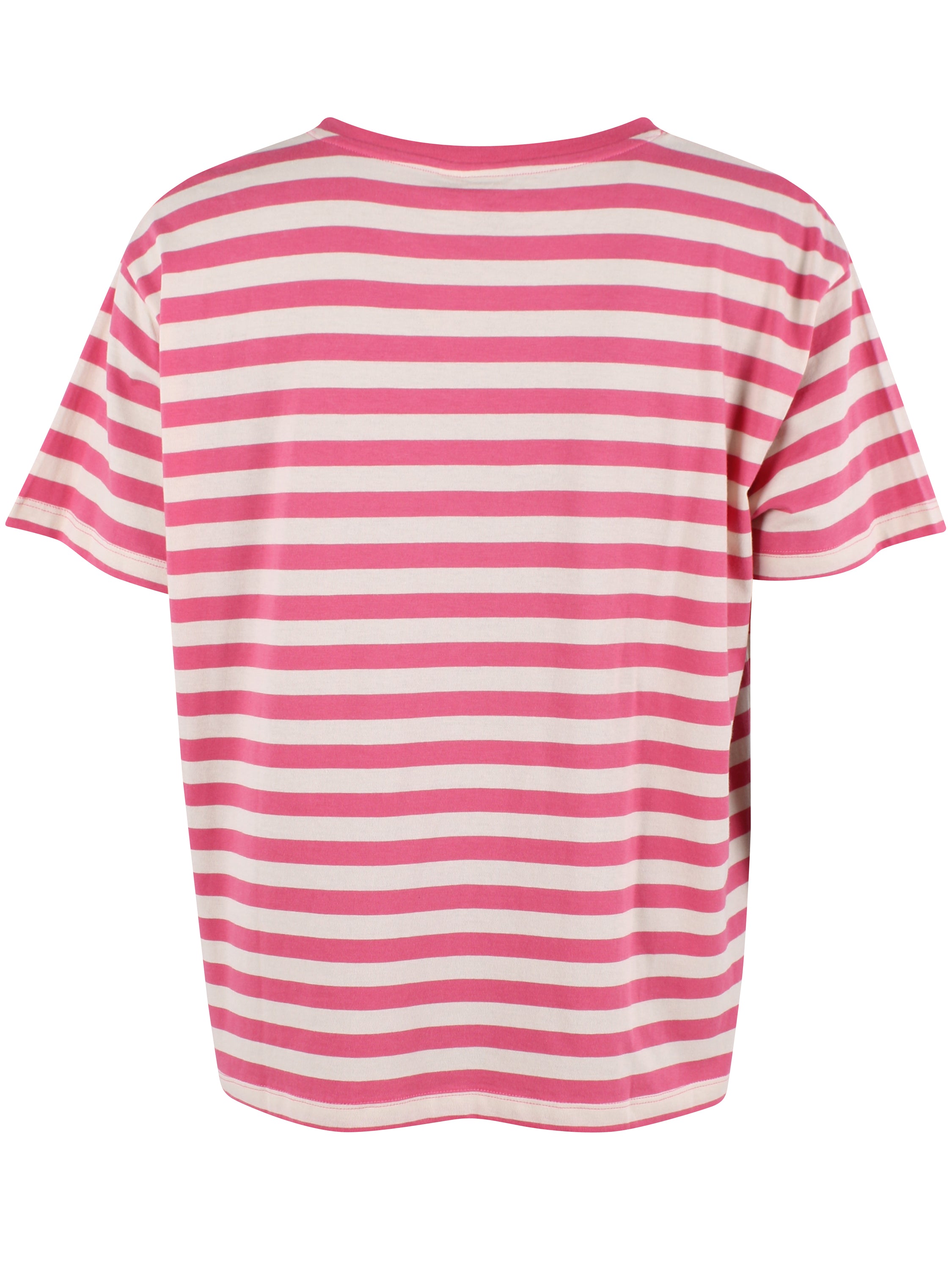 Fin boxy t-shirt med rund hals og striber i beige og pink til kvinder
