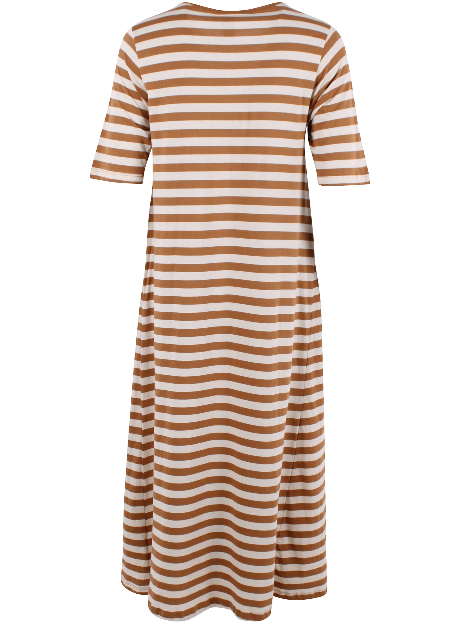 Klassisk kjole med t-shirt ærmer og striber i beige og mokka til kvinder