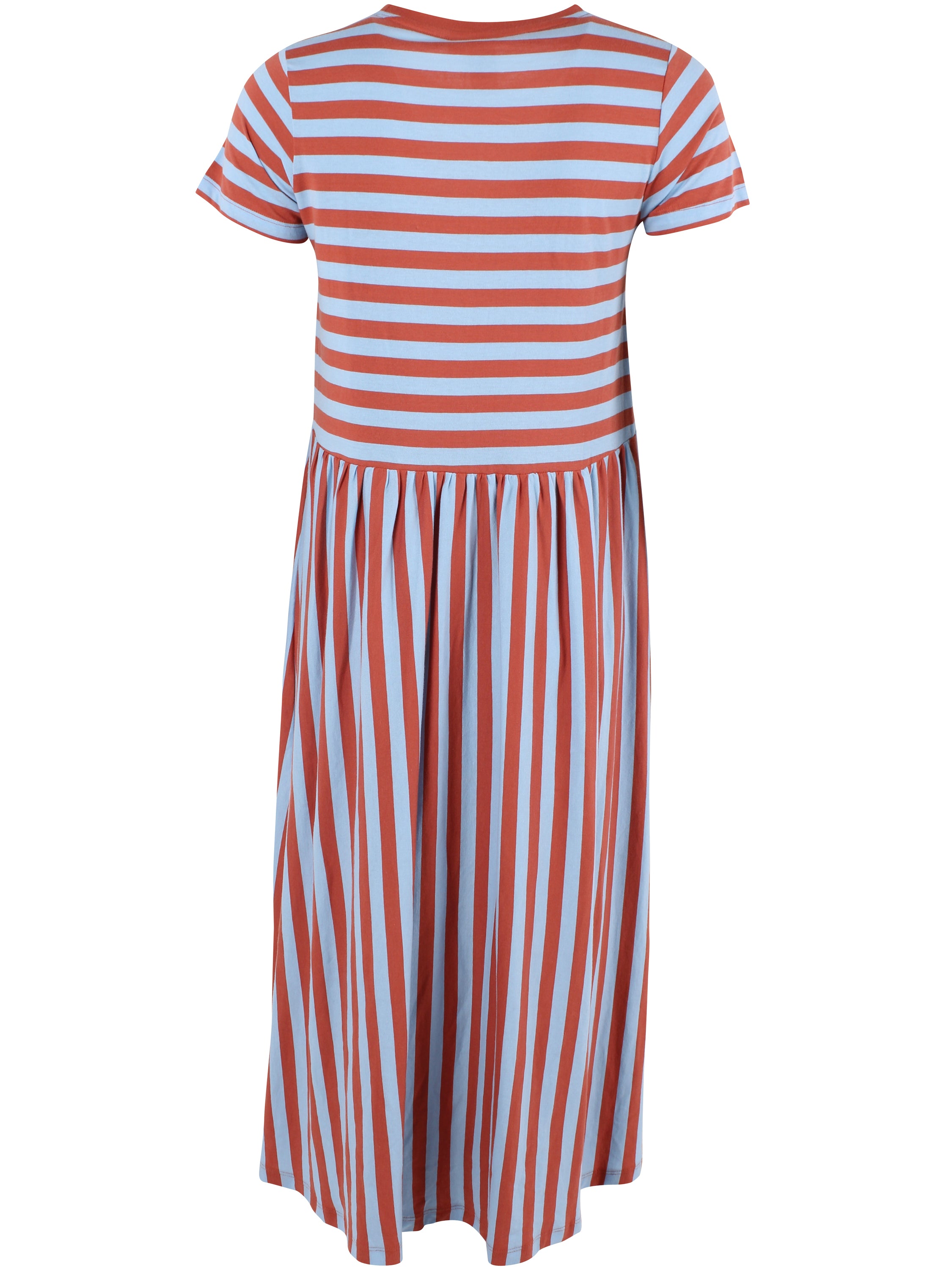 Fin kjole med striber, korte ærmer og skørt med vidde til kvinder