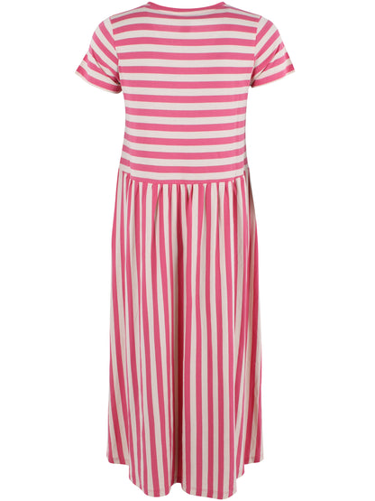 Fin kjole med korte ærmer, skørt med vidde og striber til kvinder