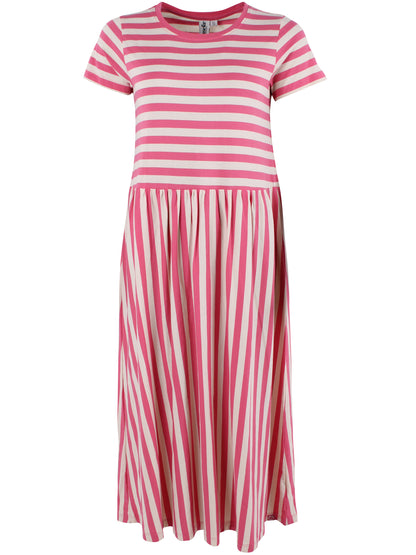 Fin kjole med korte ærmer, skørt med vidde og striber til kvinder