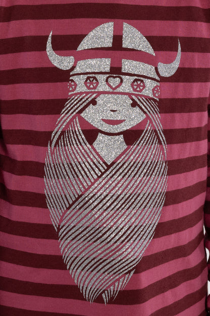 Langærmet stribet bluse i bomuld til børn med glitterprint af vikingen Freja