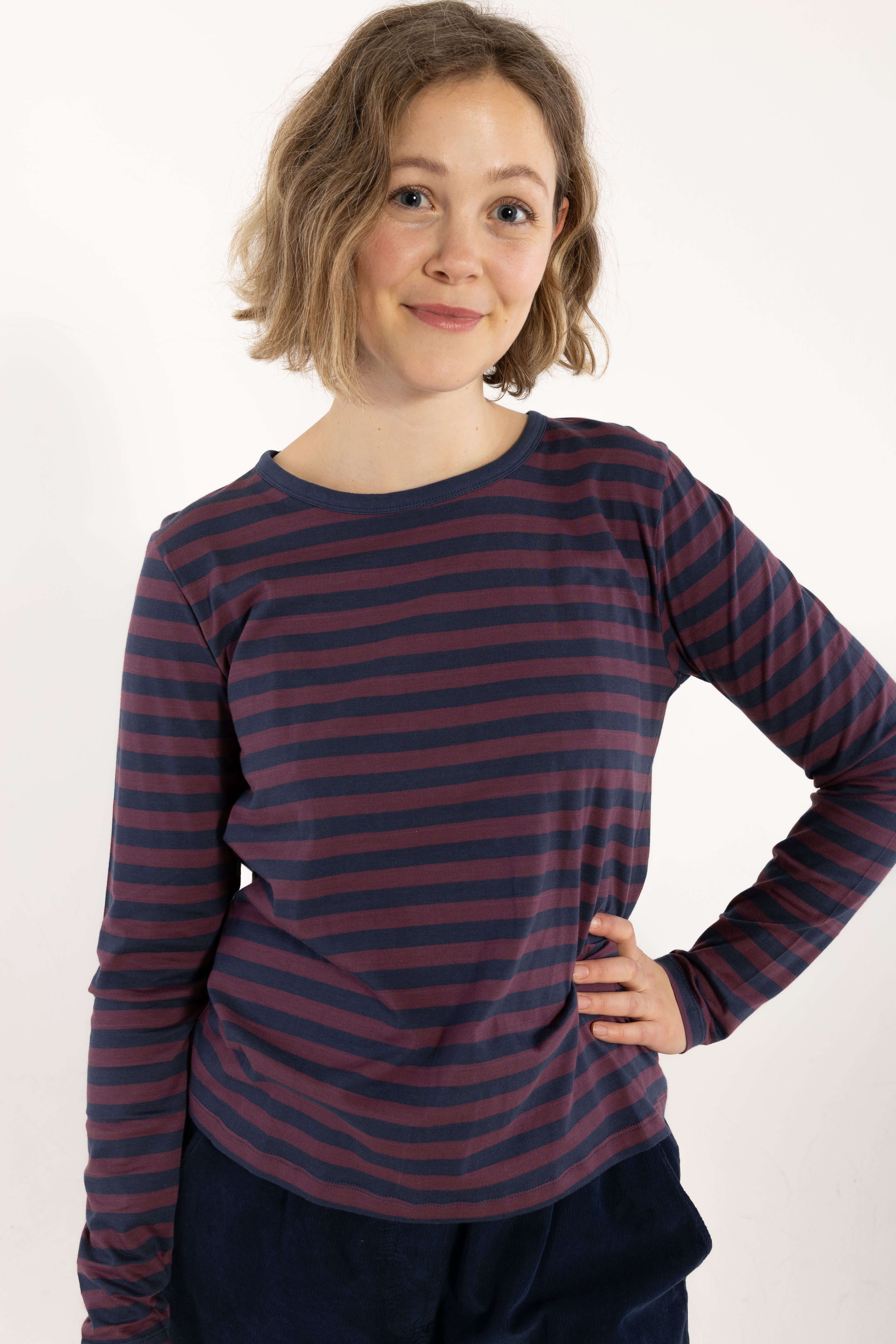 Danebasic Merry LS Tee Dark Grey Blue/Grey Plum