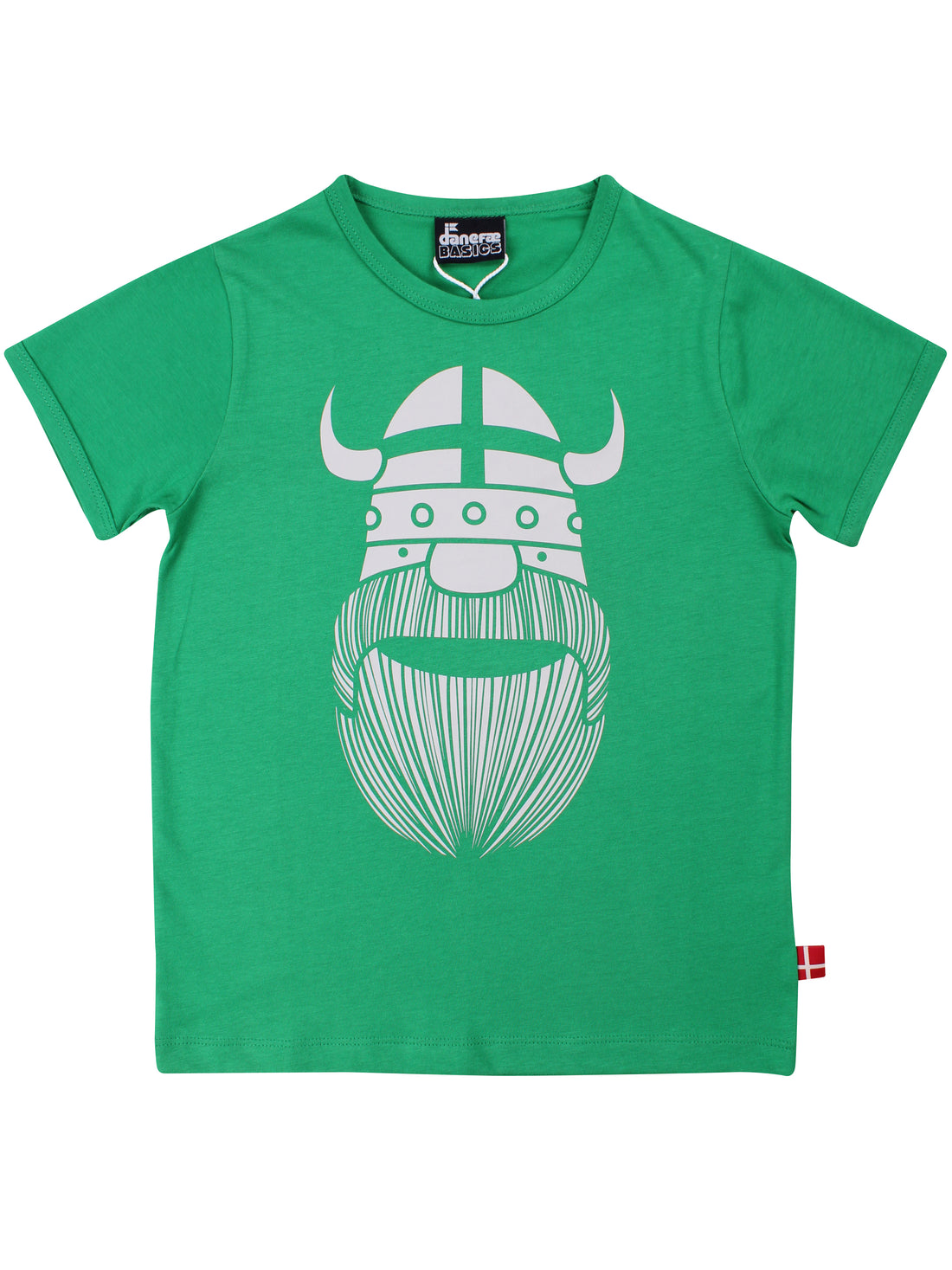 Sød græsgrøn t-shirt i bomuld til børn med print af vikingen Erik