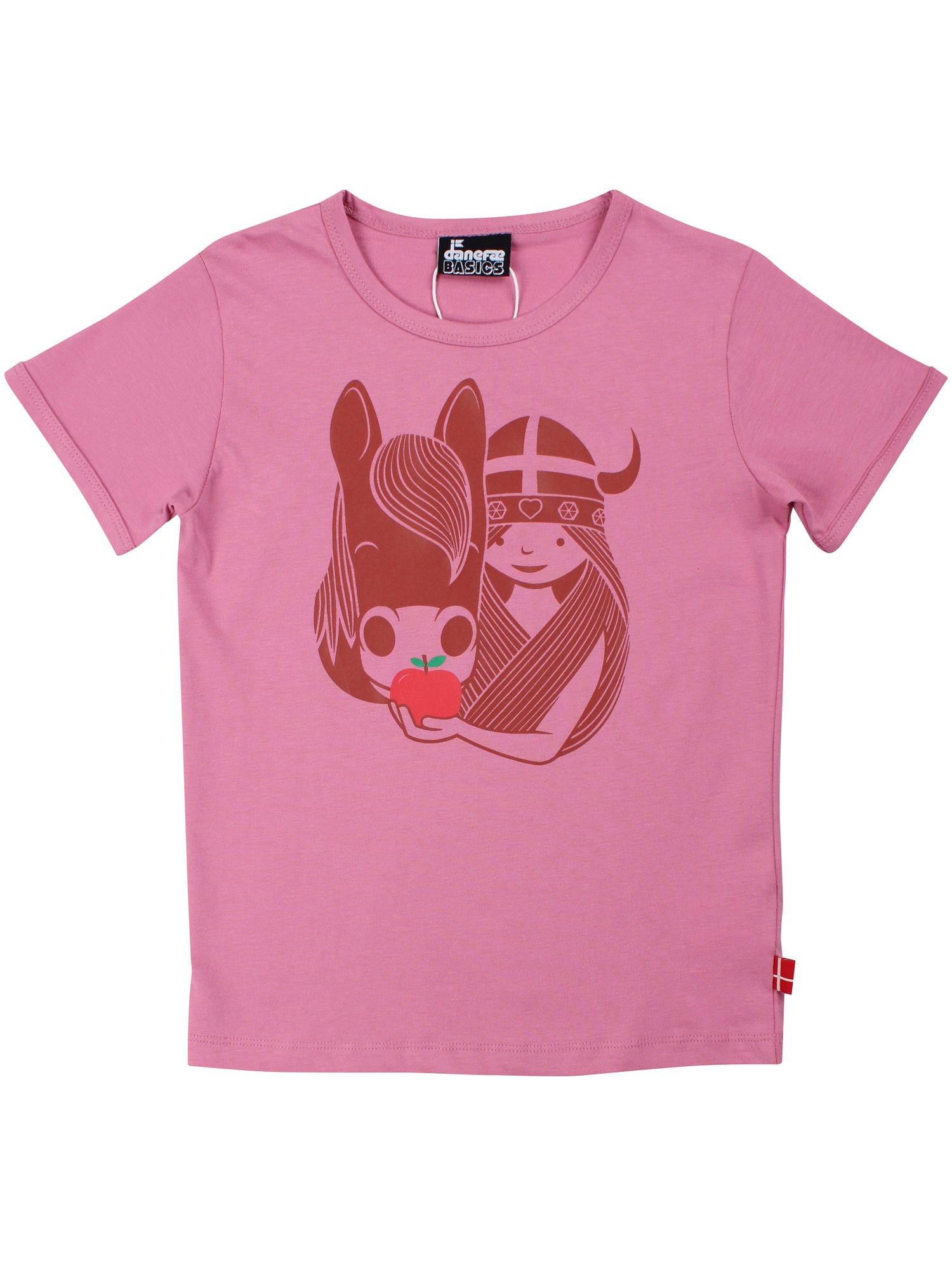 Sød rosa t-shirt i bomuld til børn med print af viking og hest