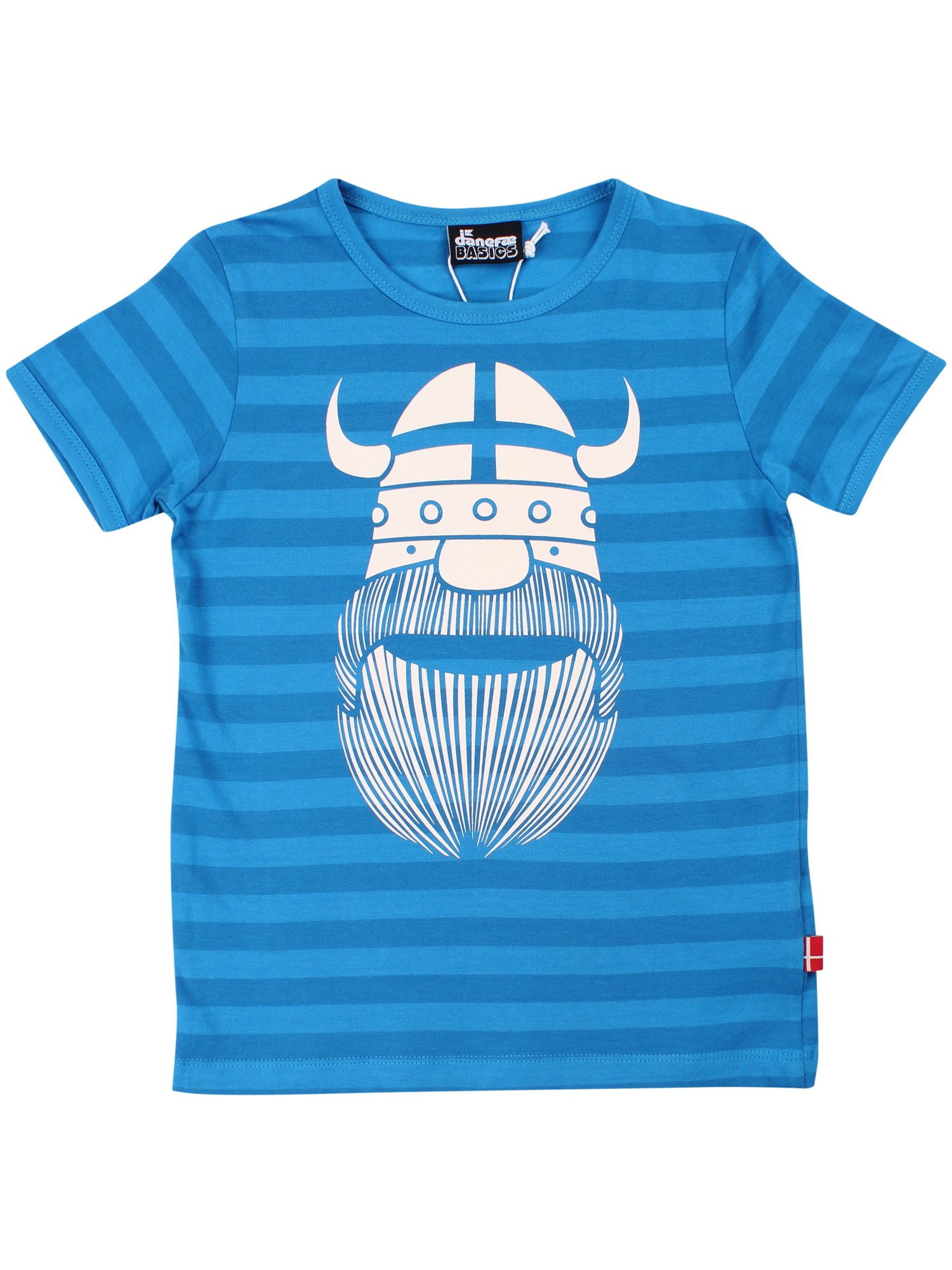 Sød t-shirt i bomuld med blå striber til børn med print af vikingen Erik