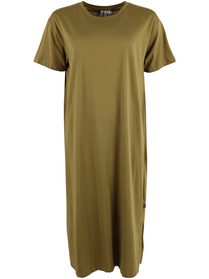 Flot kortærmet bomuldskjole i olivengrøn til kvinder