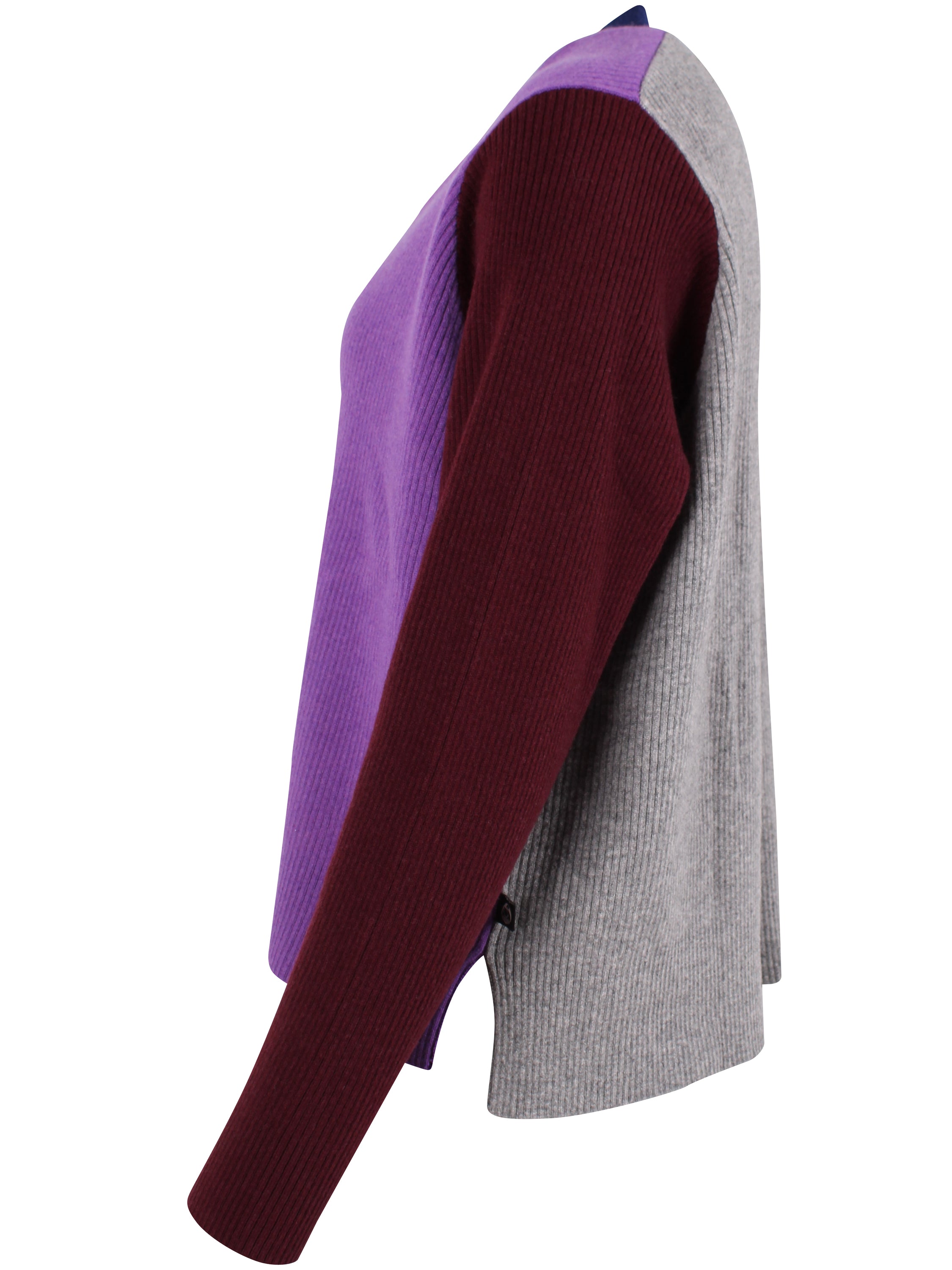 Dejlig sweater med v-hals i 100% merinould og lilla nuancer til kvinder