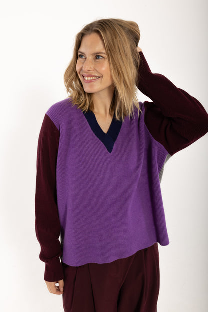 Danebass Merino Wool V-Neck Sweater Purple-Mix
