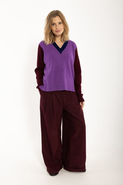 Danebass Merino Wool V-Neck Sweater Purple-Mix