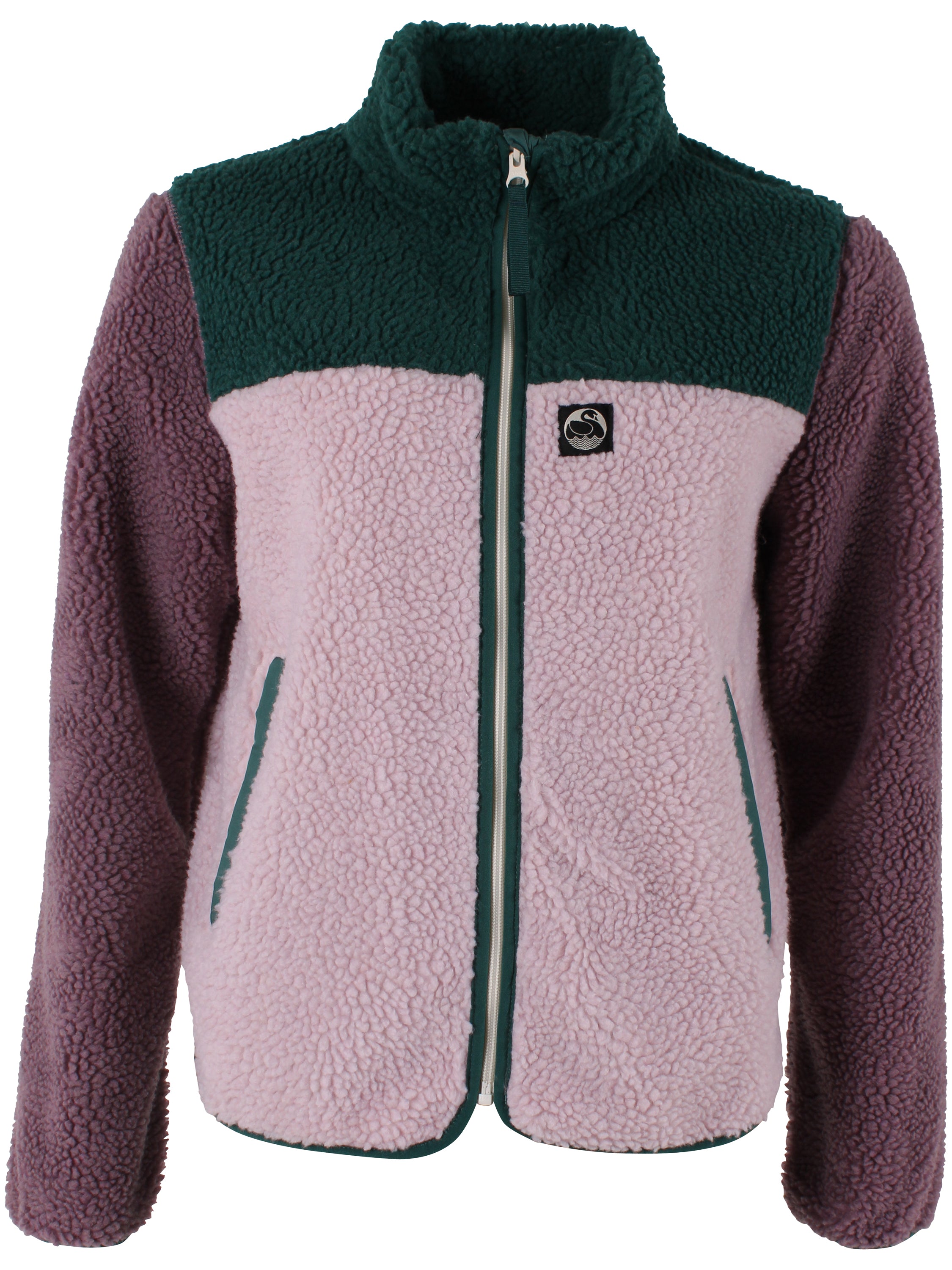 Lækker zip-up fleecejakke i grøn og lilla nuancer til kvinder