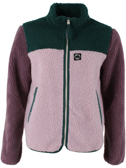 Lækker zip-up fleecejakke i grøn og lilla nuancer til kvinder