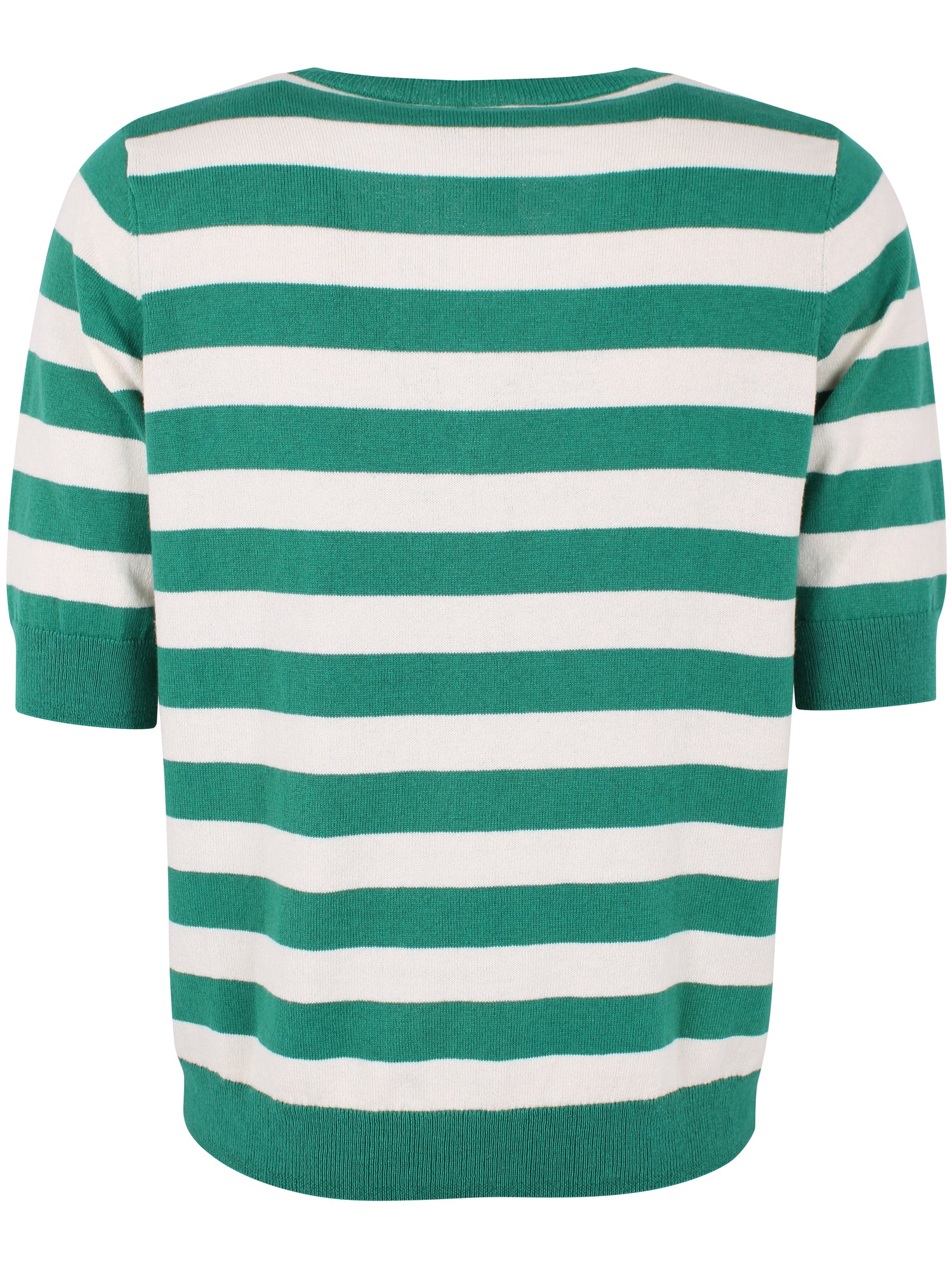 Smart kortærmet sweater med grønne og hvide striber og v-hals til kvinder