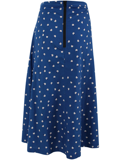 Fin mørkeblå nederdel med sødt blomstermønster til kvinder