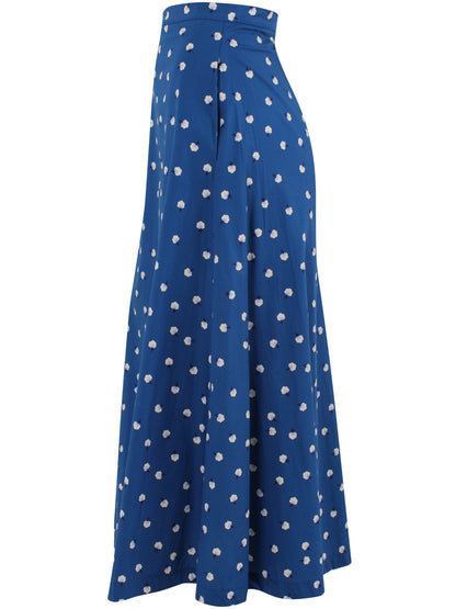 Fin mørkeblå nederdel med sødt blomstermønster til kvinder