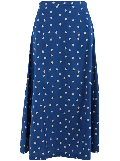 Fin mørkeblå nederdel med sødt blomstermønster til kvinder