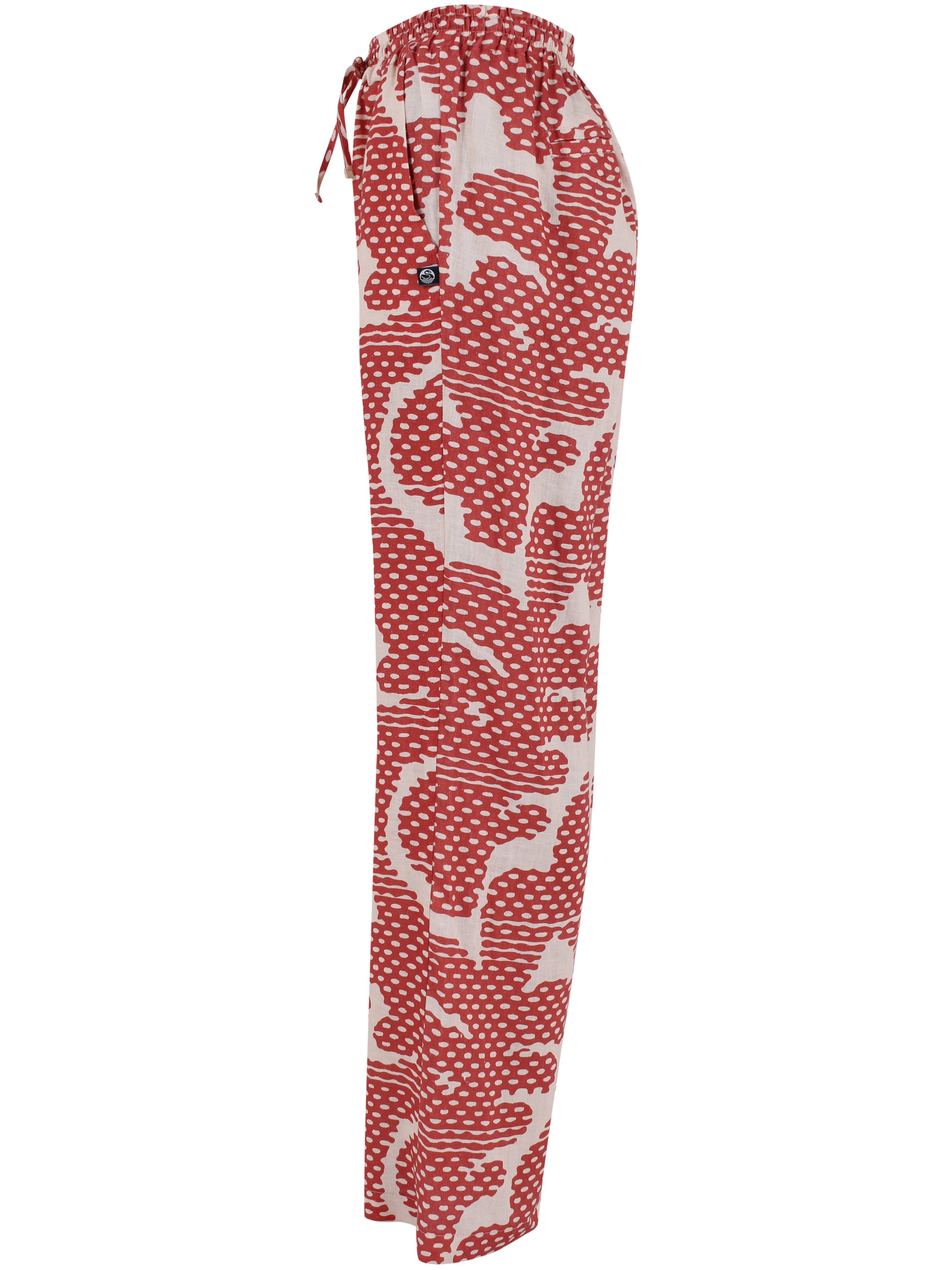 Fine mønstrede bukser i orangebrun og varm sandfarve i lækker hørblanding til kvinder